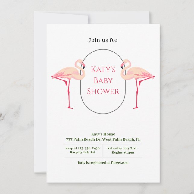 Invitation Élégant Baby shower de Flamant rose minimaliste (Devant)