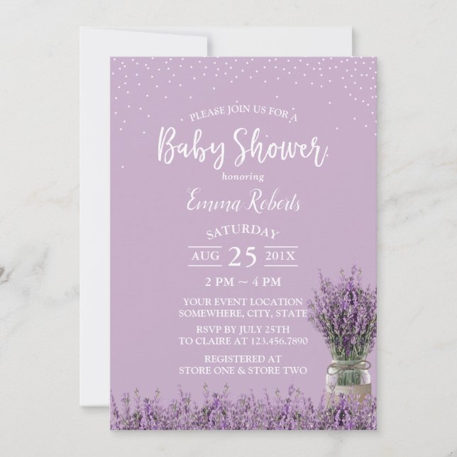 Invitation Élégant Baby shower de fleurs de lavande violette (Devant)