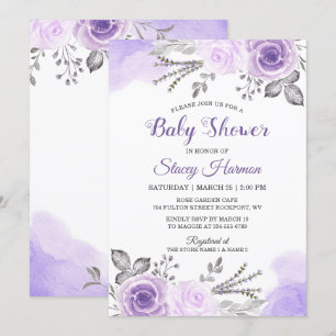 Invitation Élégant Baby shower de fleurs pastel violet