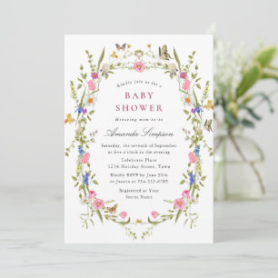 Invitation Elégant Baby shower de Fleurs Sauvages Aquarelles
