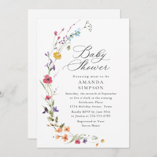 Invitation Elégant Baby shower de Fleurs Sauvages Aquarelles