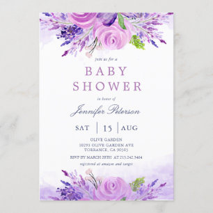 Invitation Élégant Baby shower de fleurs violettes de lavande