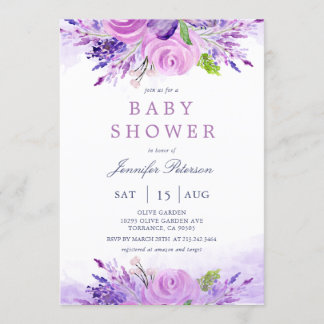 Invitation Élégant Baby shower de fleurs violettes de lavande