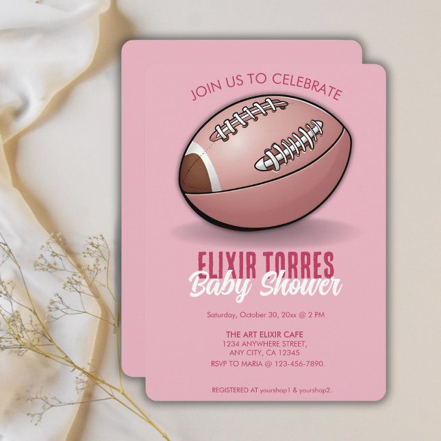 Invitation Élégant Baby shower de football rose (Créateur téléchargé)