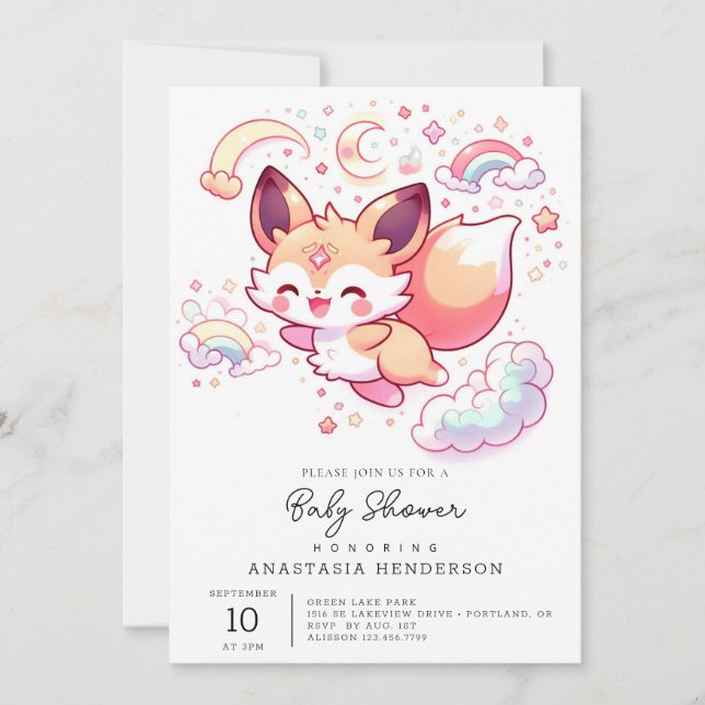 Invitation Élégant Baby shower de Fox forestier (Devant)