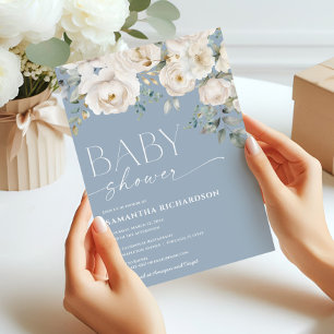 Invitation Elégant baby shower de garçon blanc blanc bleu pou