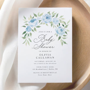 Invitation Elégant Baby shower de garçon bleu bleu bleu flora