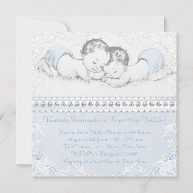 Invitation Elégant Baby shower de garçon Blue Twin (Devant)