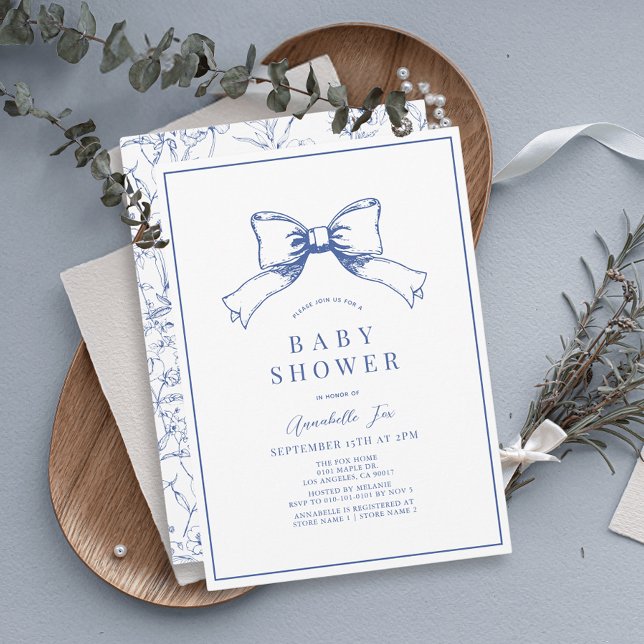 Invitation Élégant Baby shower de garçon de la cou bleue (Créateur téléchargé)