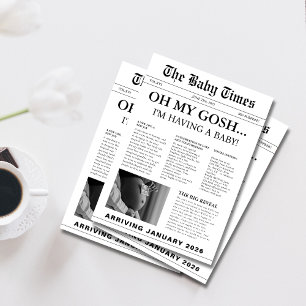 Invitation Élégant baby shower de journal moderne