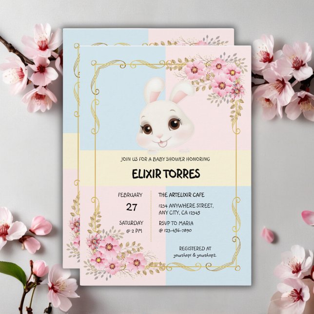 Invitation Elégant Baby shower de lapin blanc moderne (Créateur téléchargé)