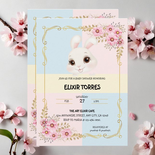 Invitation Elégant Baby shower de lapin blanc moderne (Créateur téléchargé)