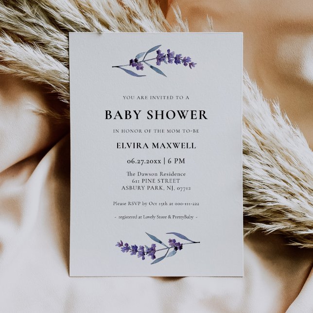 Invitation Élégant Baby shower de Lavande Florale (Créateur téléchargé)