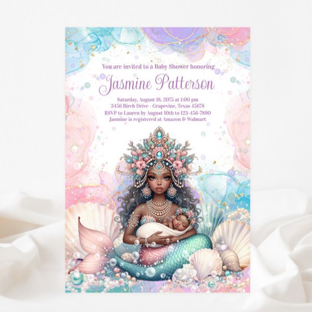 Invitation Elégant Baby shower de maman de sirène africaine (Créateur téléchargé)