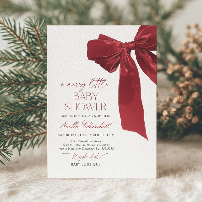 Invitation Élégant Baby shower de Noël de la Bow rouge (Créateur téléchargé)