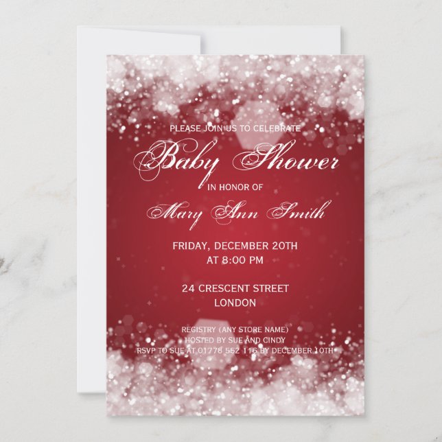 Invitation Élégant Baby shower de nuit rouge étincelant (Devant)