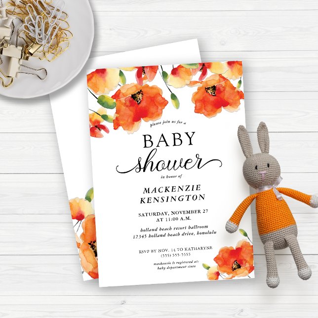 Invitation Élégant Baby shower de pavot doré (Créateur téléchargé)