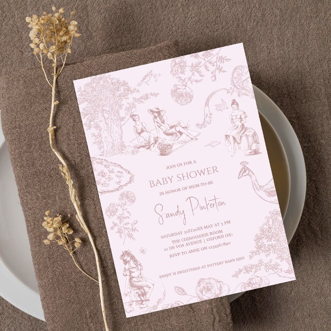 Invitation Élégant Baby shower de pique-nique Pink Toile de J (Créateur téléchargé)