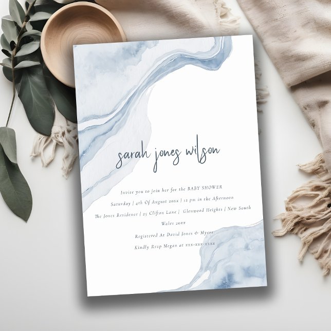 Invitation Elégant Baby shower de plage de la côte bleue Abst (Créateur téléchargé)