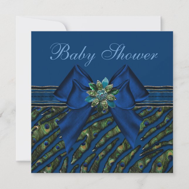 Invitation Élégant Baby shower de Poster de animal Blue Peaco (Devant)