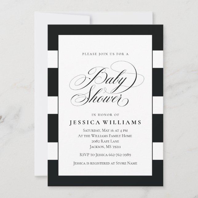 Invitation Elégant Baby shower de rayures noir et blanc (Devant)