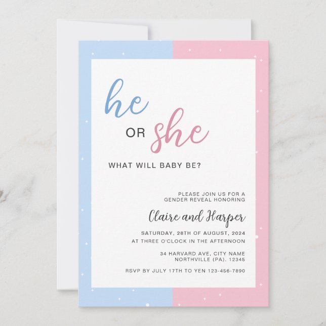 Invitation Élégant Baby shower de révélation de genre rose et (Devant)