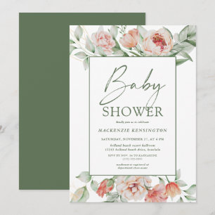 Invitation Élégant Baby shower de script de verdure florale P