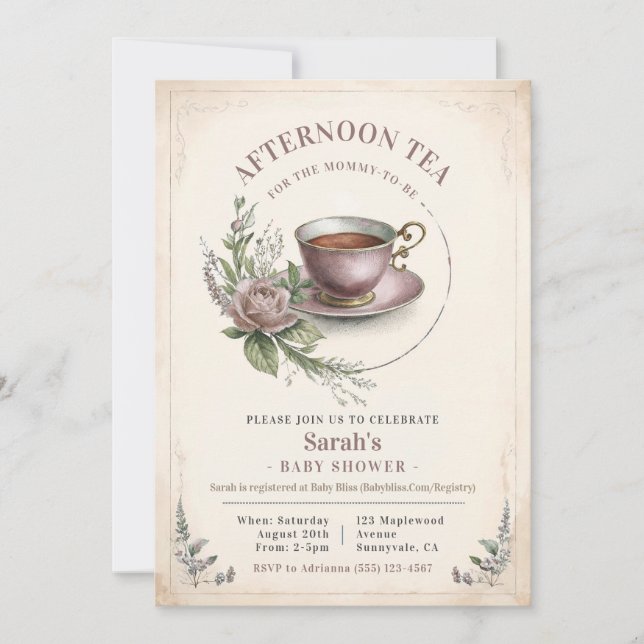 Invitation Elégant Baby shower de thé de l'après-midi Invitat (Devant)