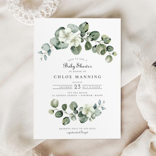 Invitation Elégant Baby shower de verdure Eucalyptus Arch (Créateur téléchargé)
