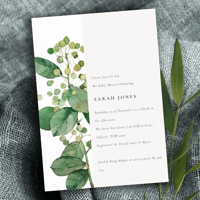 Invitation Élégant Baby shower de verdure feuillus rustique (Créateur téléchargé)