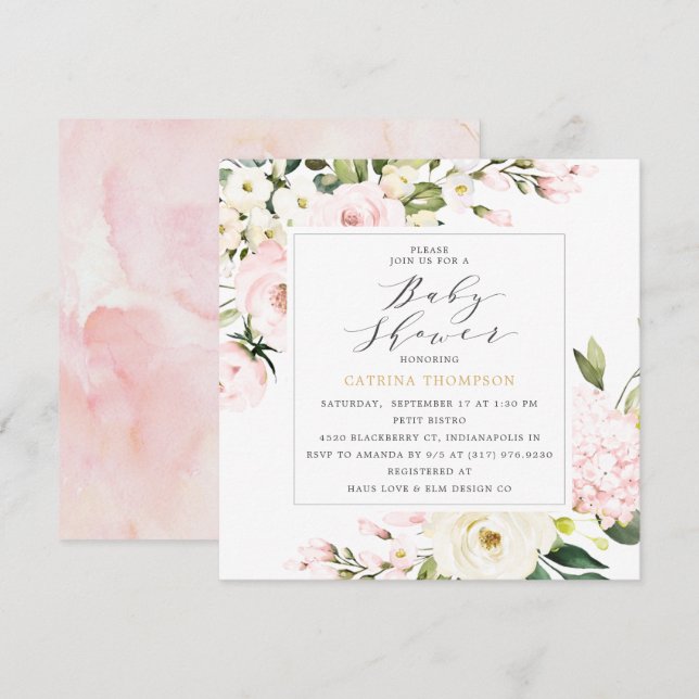 Invitation Elégant Baby shower de verdure florale (Devant / Derrière)