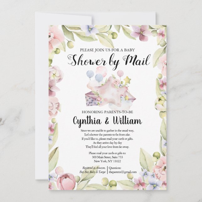 Invitation Elégant Baby shower de verdure florale par Mail (Devant)