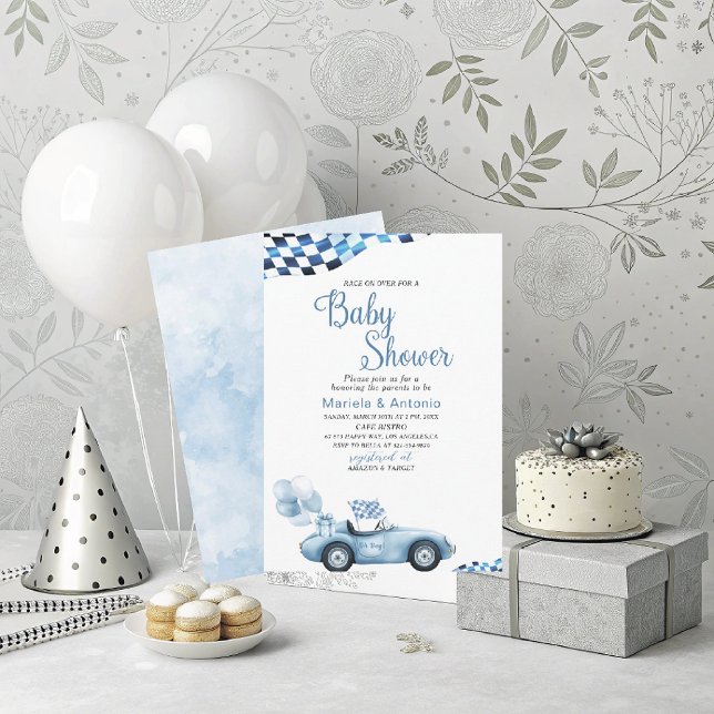 Invitation Elégant Baby shower de voiture de course aquarelle (Créateur téléchargé)