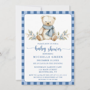 Invitation Élégant Baby shower d'hiver En vichy Teddy Bear