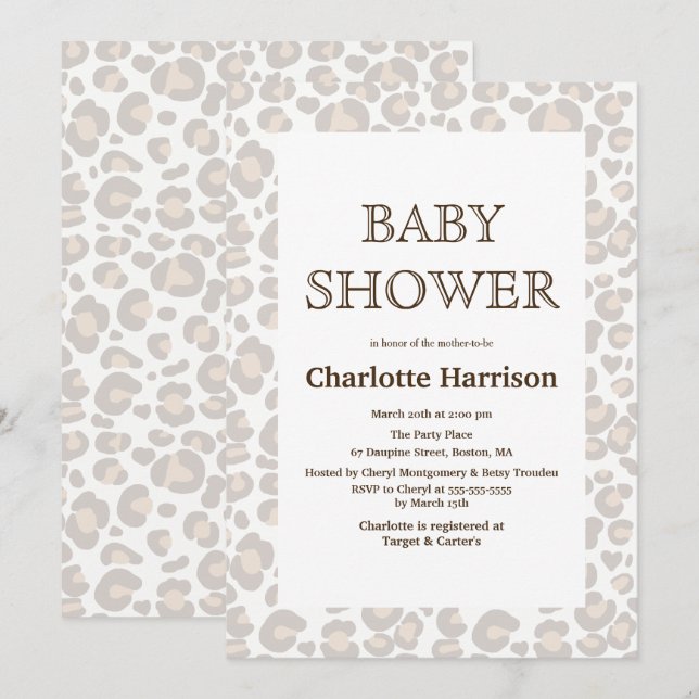 Invitation Elégant Baby shower d'impression Taupe & Blanc Che (Devant / Derrière)