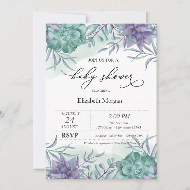 Invitation Elégant Baby shower du désert succulent (Devant)