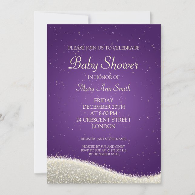 Invitation Élégant Baby shower éblouissant les étincelles vio (Devant)
