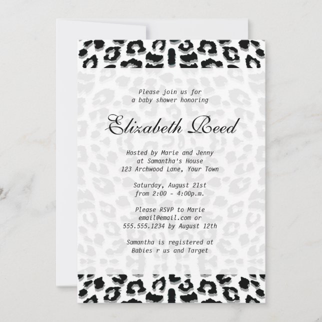 Invitation Élégant Baby shower Empreinte de léopard de neige (Devant)
