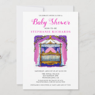 Invitation Elégant Baby shower En Lace Or Et Blanc Rose