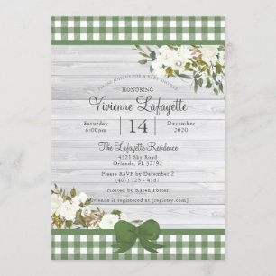 Invitation Élégant Baby shower En vichy floral vert