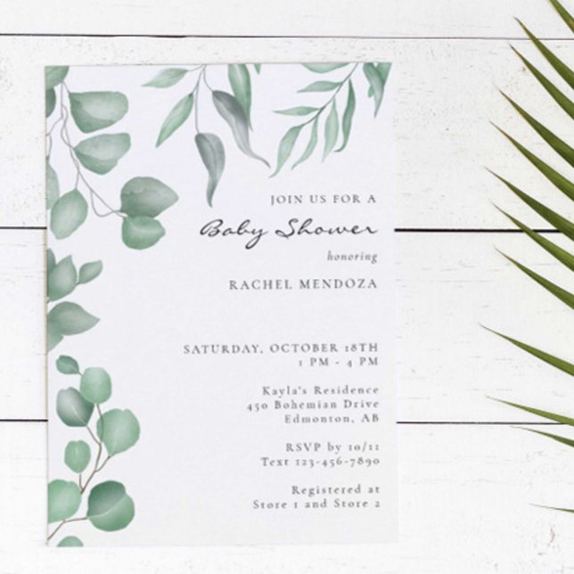 Invitation Elégant Baby shower Eucalyptus Verdure Foliage (Créateur téléchargé)