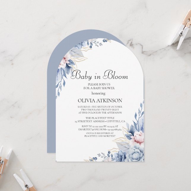 Invitation Elegant Baby shower Fleur sauvage Boho (Devant/Arrière en situation)