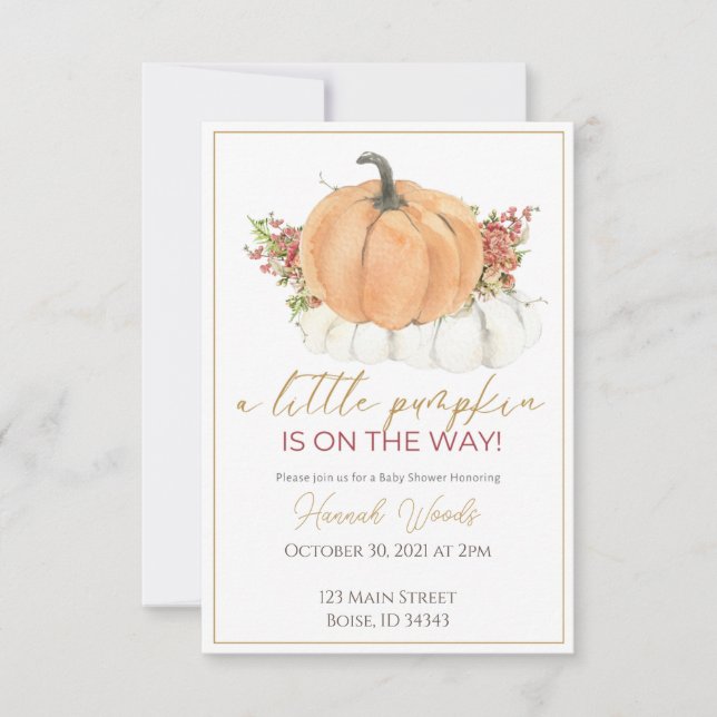 Invitation Élégant baby shower fleuri Citrouille (Devant)