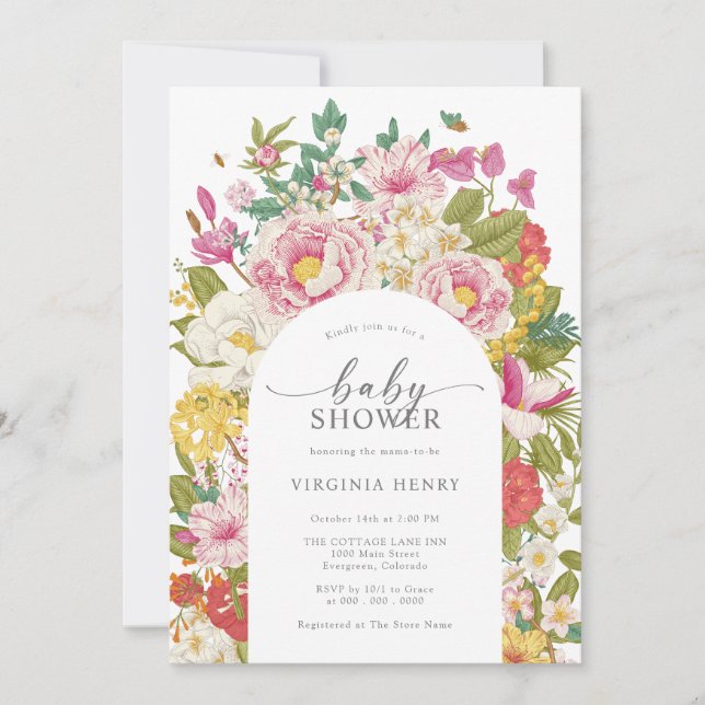 Invitation Élégant Baby shower Floral (Devant)