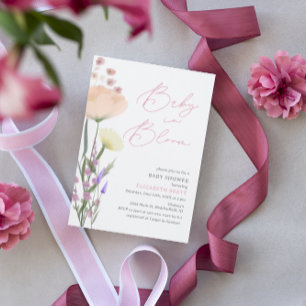 Invitation Elégant Baby shower floral aquarelle
