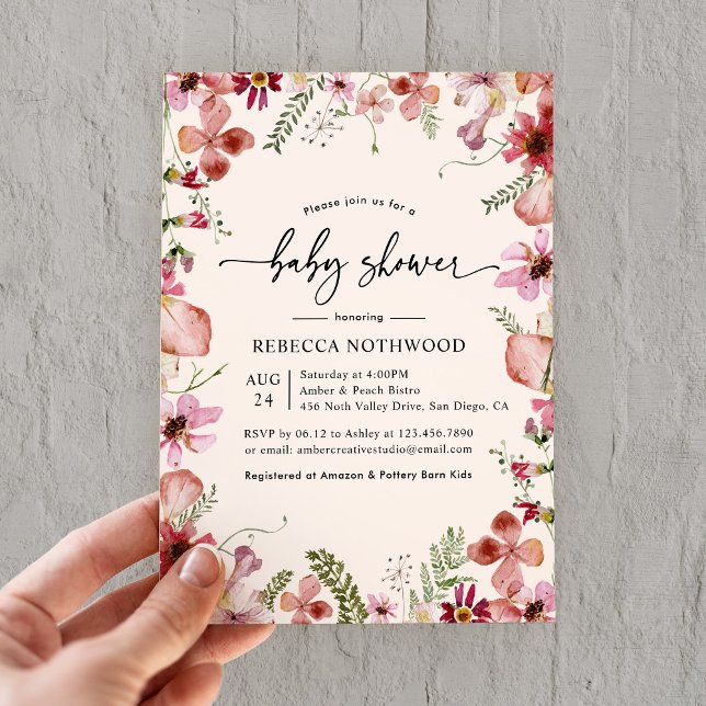 Invitation Elégant Baby shower Floral Boho (Créateur téléchargé)