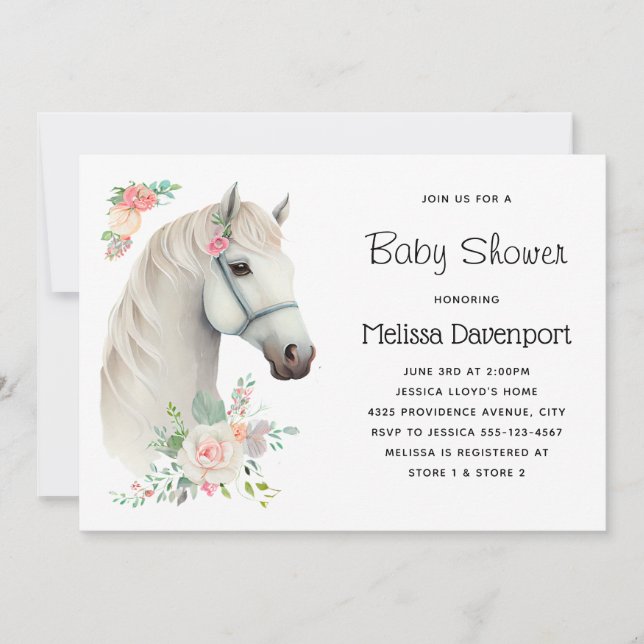 Invitation Elégant Baby shower Floral Boho Cheval Blanc (Devant)