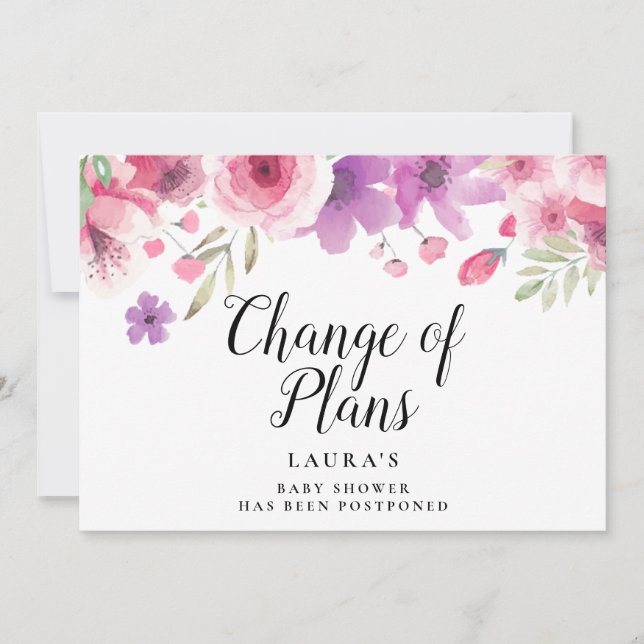 Invitation Élégant Baby shower Floral Changement de plan (Devant)