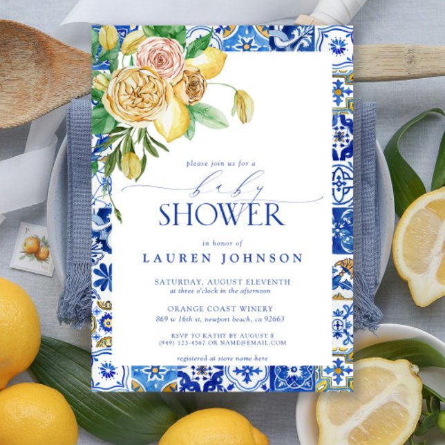 Invitation Élégant Baby shower Floral de citron méditerranéen (Baby Shower Invitation!)