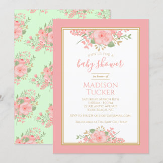 Invitation Élégant Baby shower floral de la Monnaie d'or rose